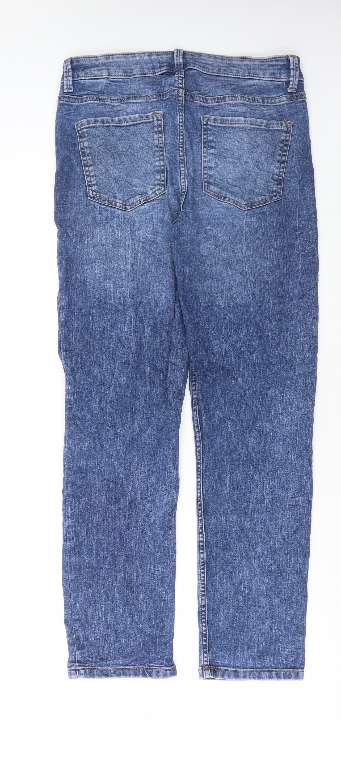 Marks and Spencer Womens Blue Cotton Straight Jeans Size 12 L28 in Regular Button