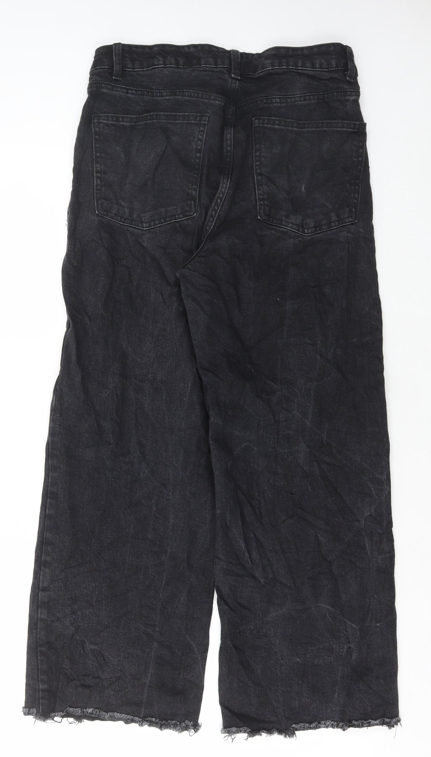Marks and Spencer Womens Black Cotton Wide-Leg Jeans Size 12 L27 in Regular Button
