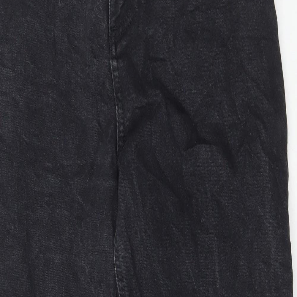 Marks and Spencer Womens Black Cotton Wide-Leg Jeans Size 12 L27 in Regular Button