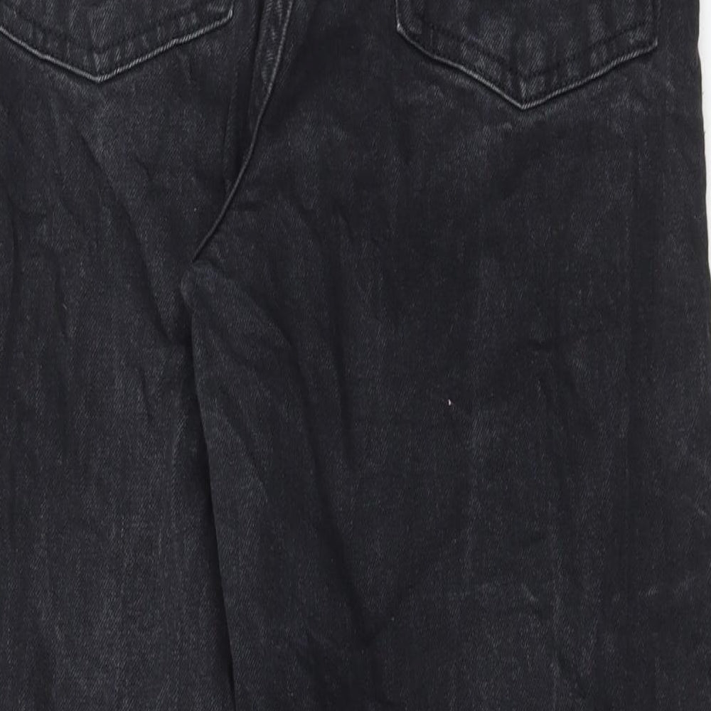 Marks and Spencer Womens Black Cotton Wide-Leg Jeans Size 12 L27 in Regular Button