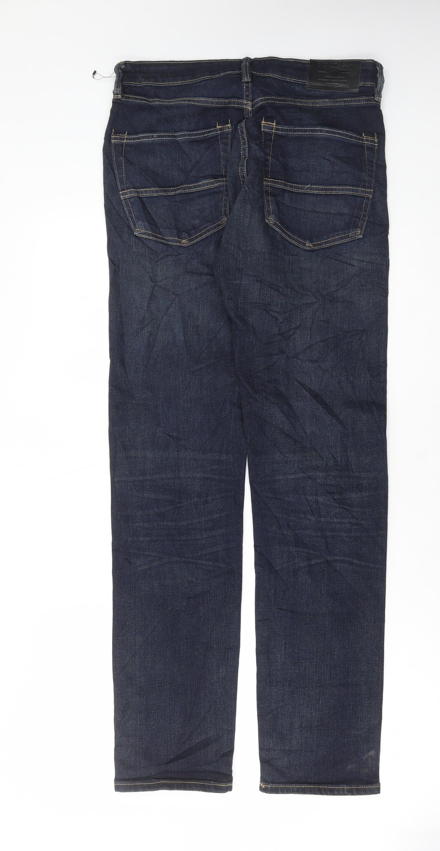 Marks and Spencer Mens Blue Cotton Straight Jeans Size 30 in L33 in Regular Button