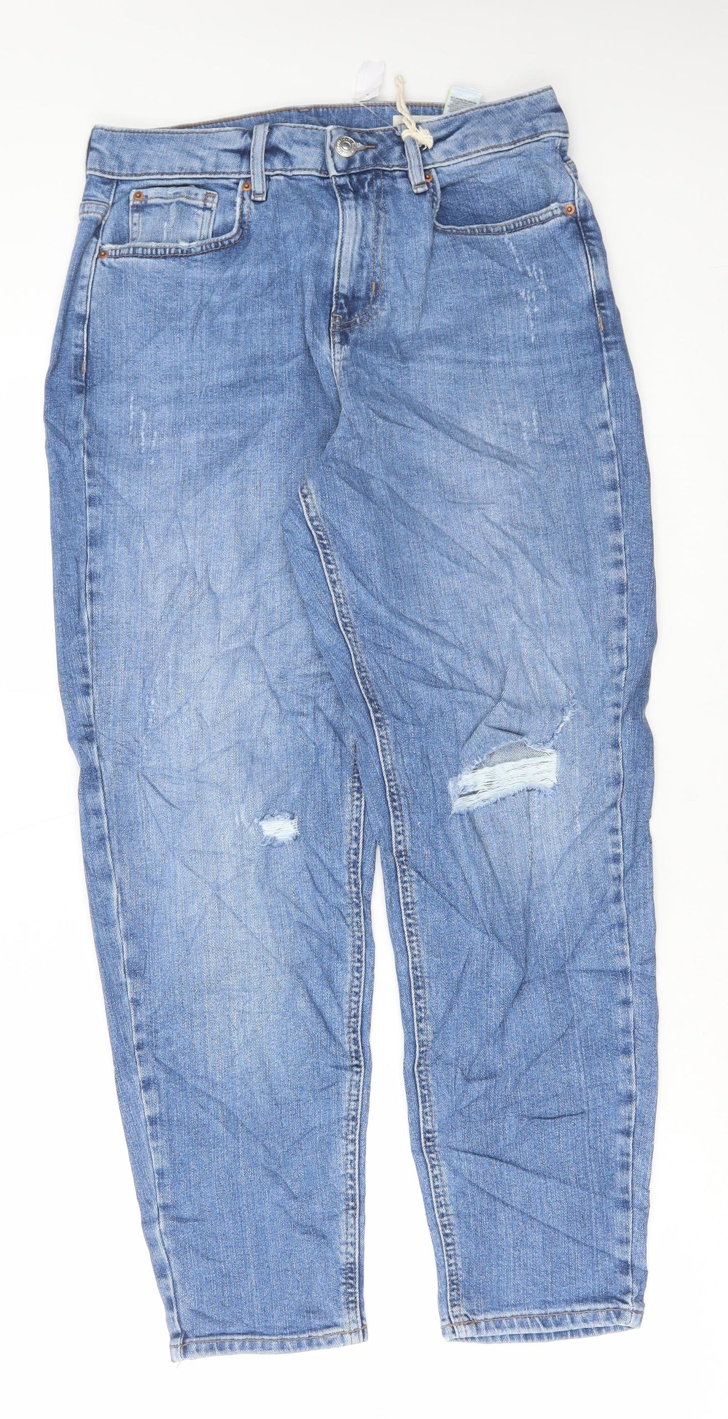 Marks and Spencer Womens Blue Cotton Boyfriend Jeans Size 12 L27 in Regular Button