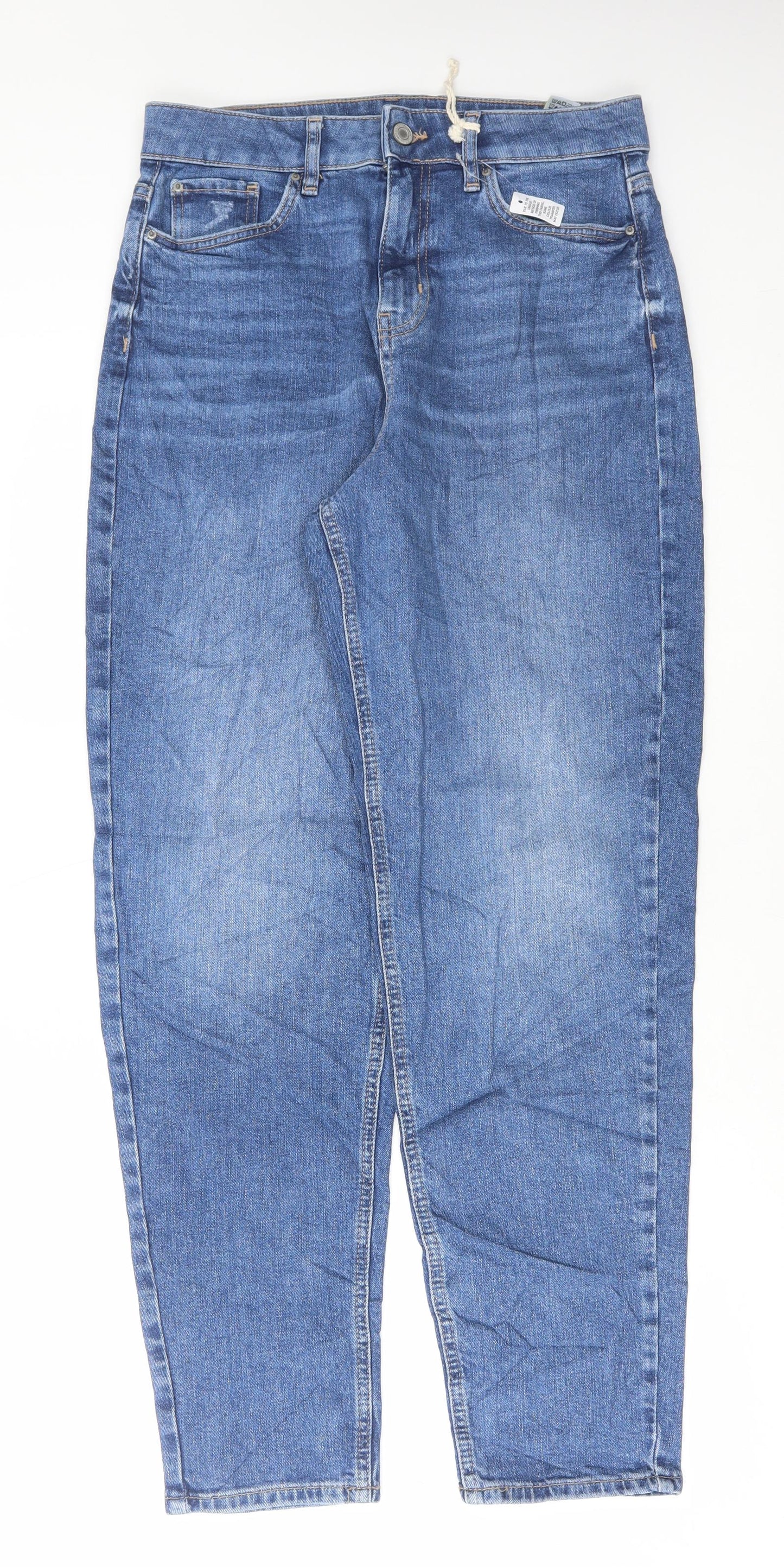 Marks and Spencer Womens Blue Cotton Mom Jeans Size 10 L30 in Regular Button