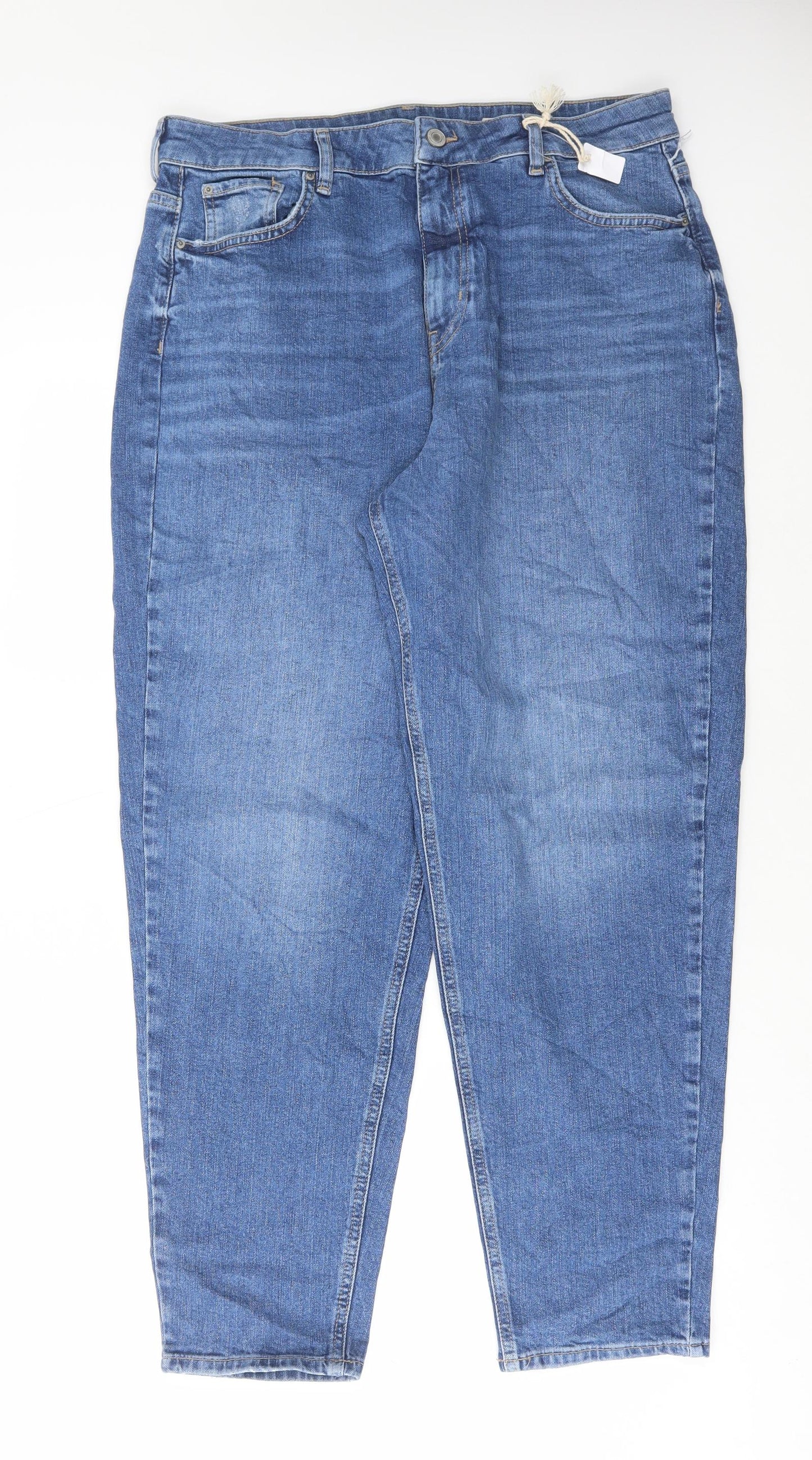 Marks and Spencer Womens Blue Cotton Mom Jeans Size 16 L30 in Regular Button