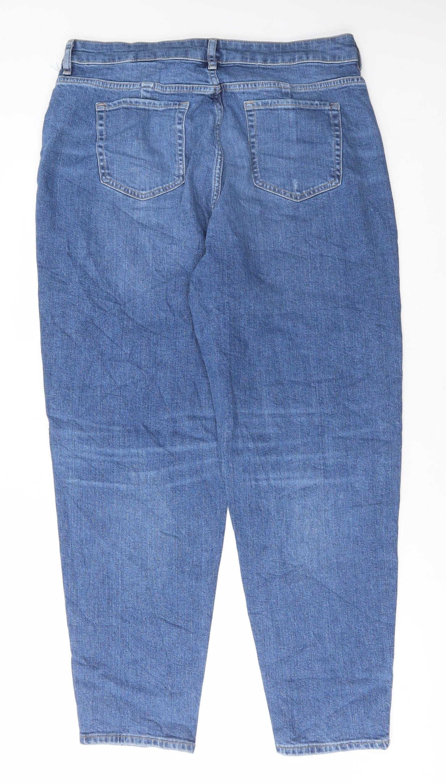 Marks and Spencer Womens Blue Cotton Mom Jeans Size 16 L30 in Regular Button