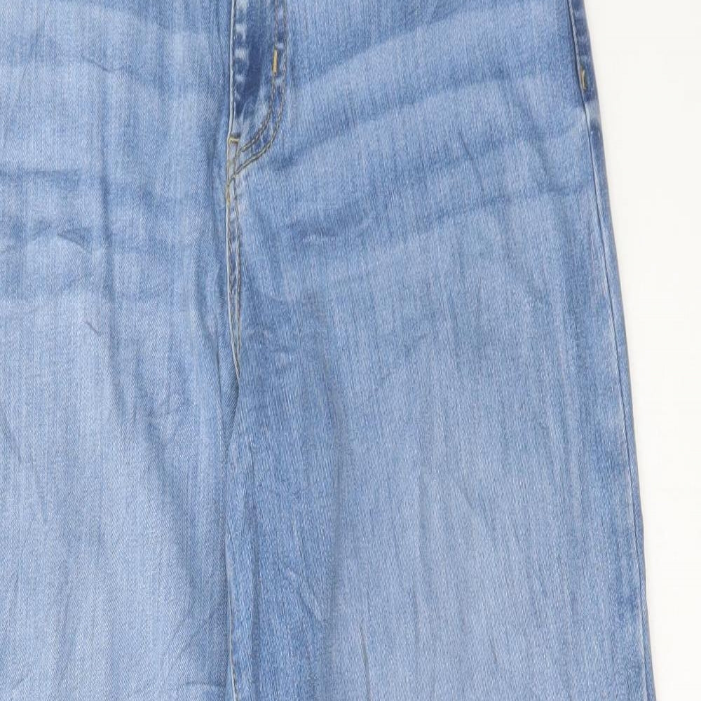 Marks and Spencer Womens Blue Cotton Wide-Leg Jeans Size 12 L29 in Regular Button