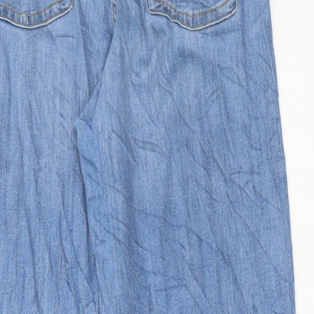 Marks and Spencer Womens Blue Cotton Wide-Leg Jeans Size 12 L29 in Regular Button