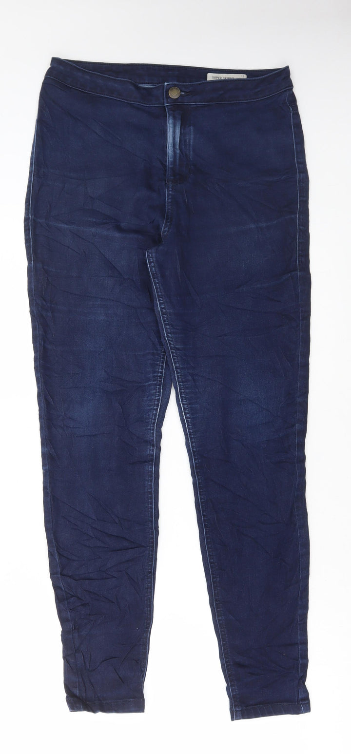 Marks and Spencer Womens Blue Cotton Skinny Jeans Size 12 L28 in Regular Button