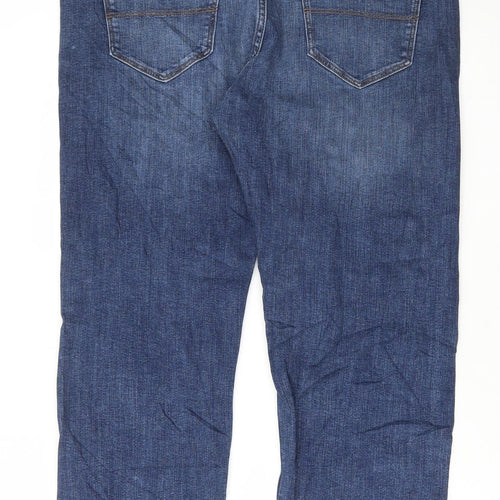 Marks and Spencer Mens Blue Cotton Straight Jeans Size 36 in L29 in Regular Button