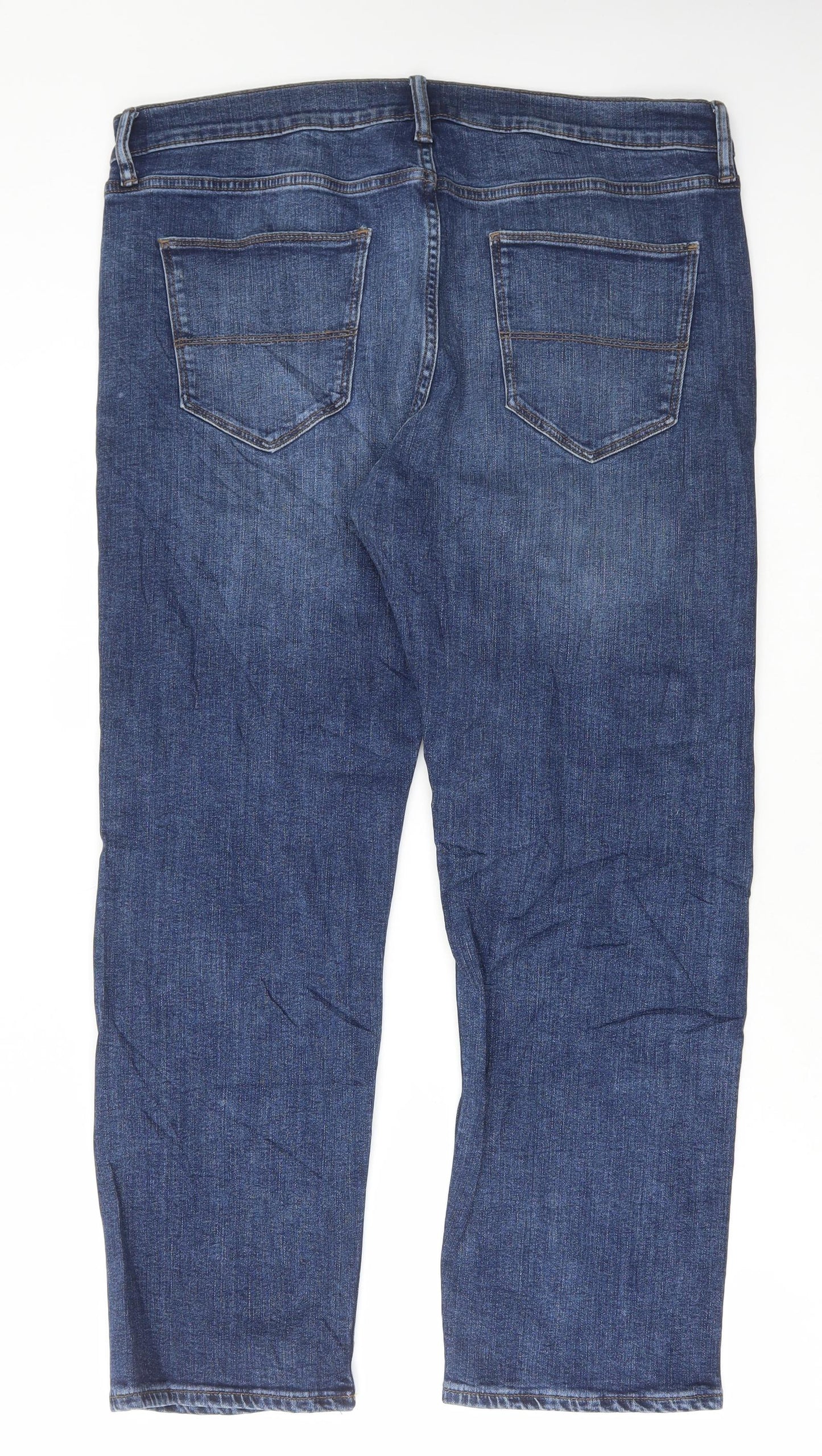 Marks and Spencer Mens Blue Cotton Straight Jeans Size 36 in L29 in Regular Button