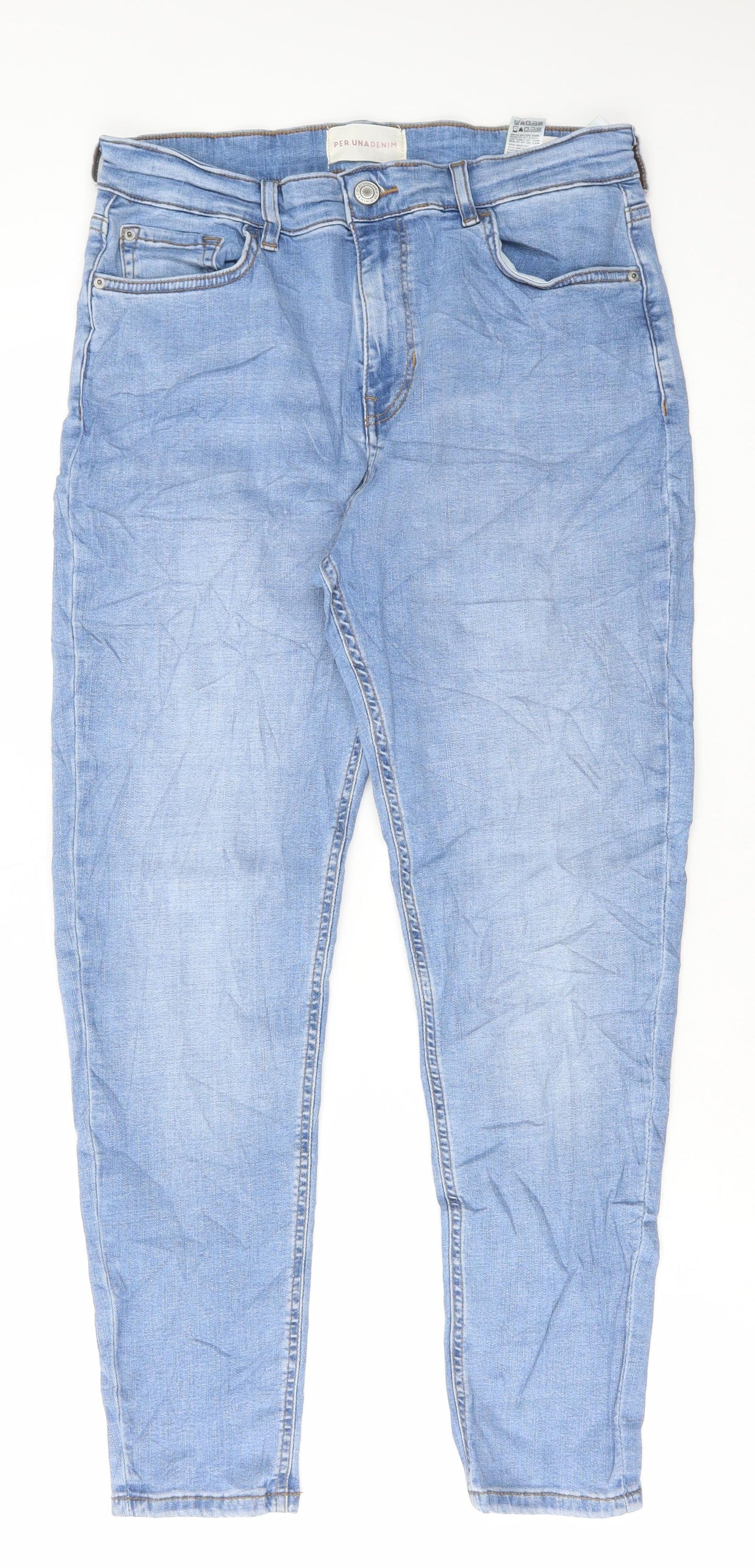 Marks and Spencer Womens Blue Cotton Skinny Jeans Size 14 L27 in Regular Button