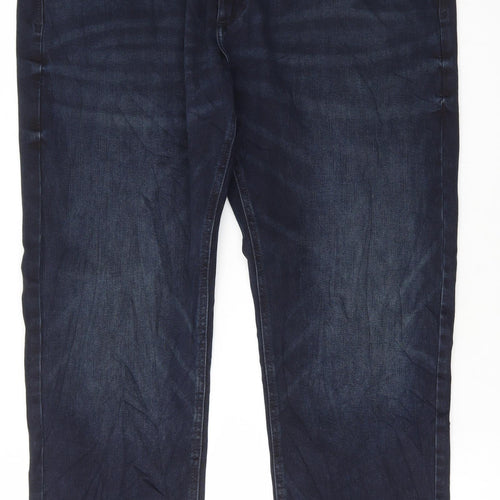 Marks and Spencer Mens Blue Cotton Straight Jeans Size 42 in L31 in Regular Button