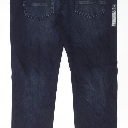 Marks and Spencer Mens Blue Cotton Straight Jeans Size 42 in L31 in Regular Button