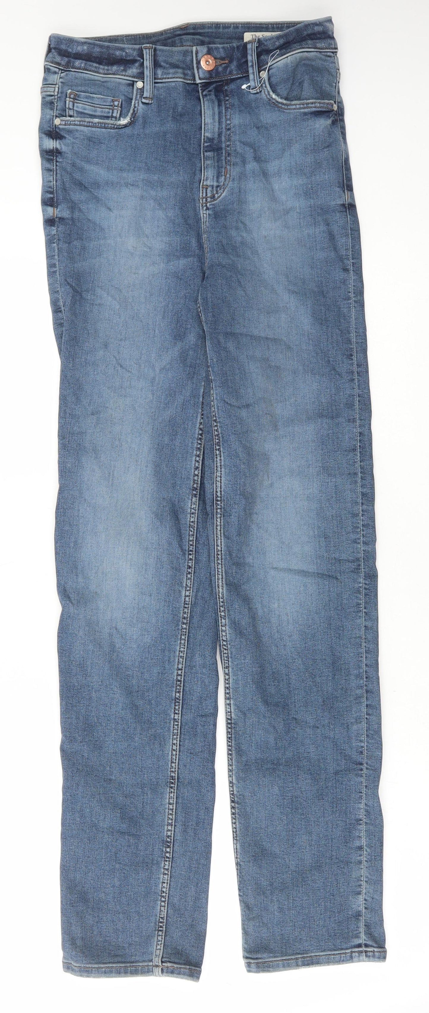 Marks and Spencer Womens Blue Cotton Straight Jeans Size 8 L31 in Regular Button