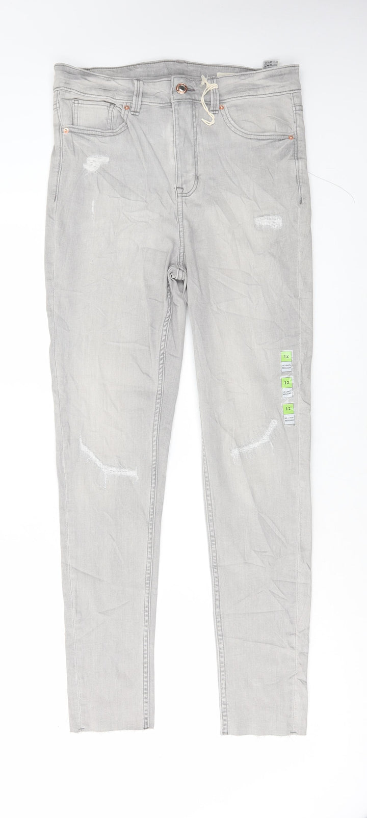Marks and Spencer Womens Grey Cotton Skinny Jeans Size 12 L28 in Regular Button
