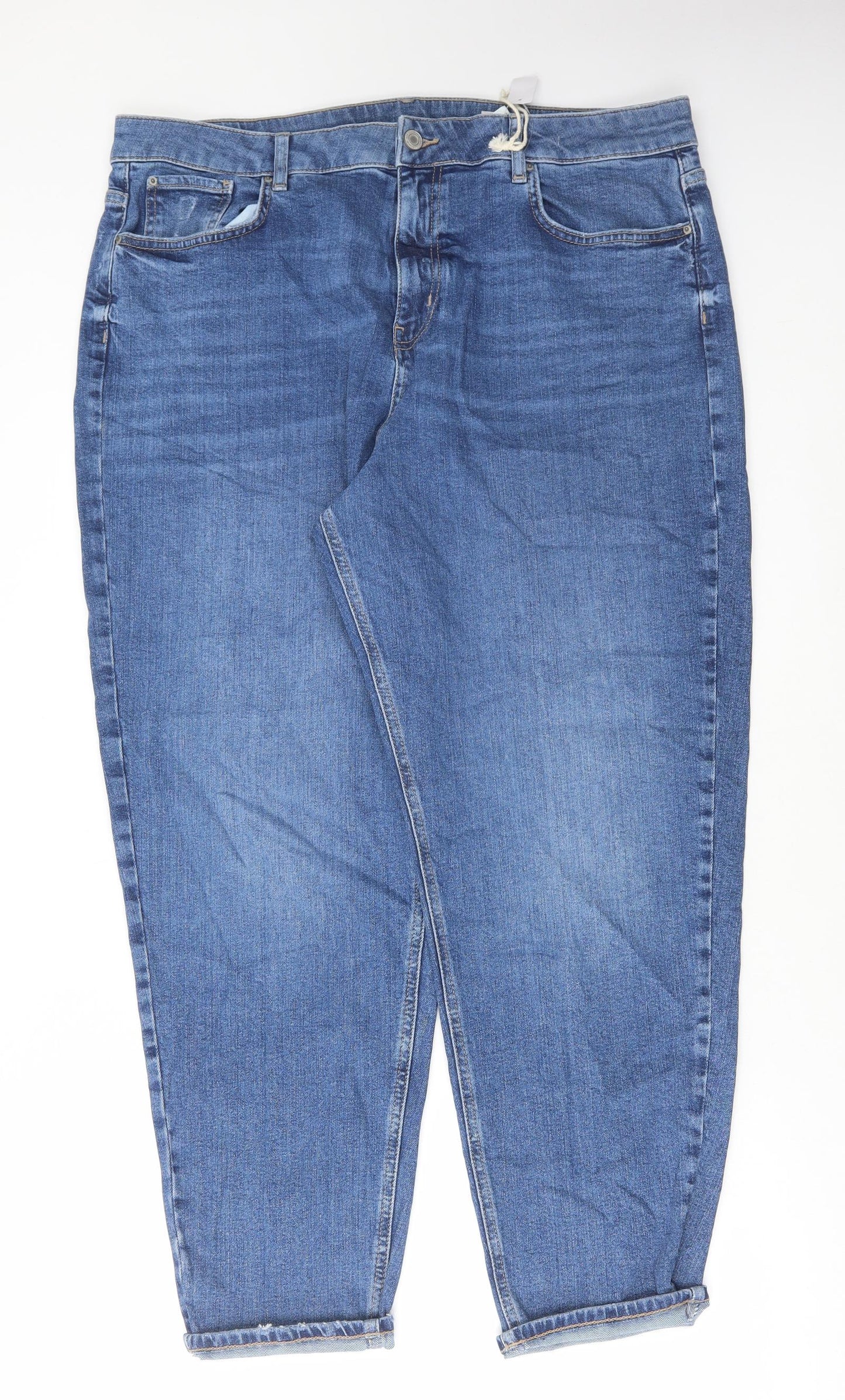 Marks and Spencer Womens Blue Cotton Mom Jeans Size 18 L29 in Regular Button