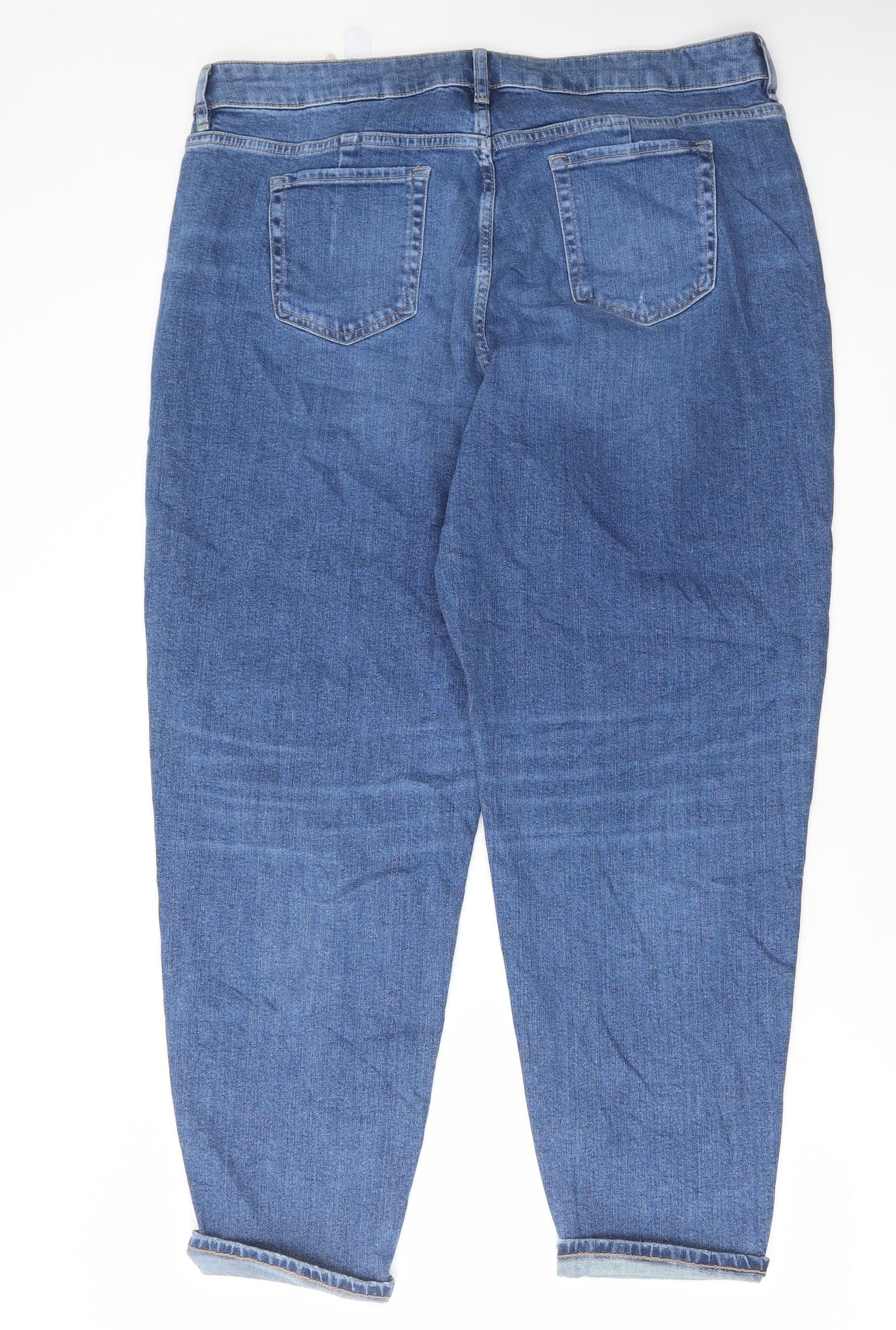 Marks and Spencer Womens Blue Cotton Mom Jeans Size 18 L29 in Regular Button