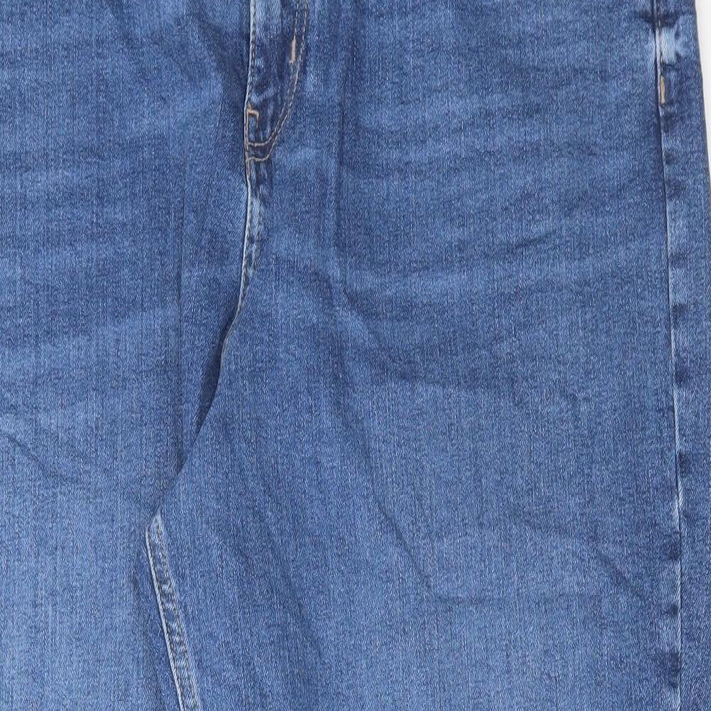 Marks and Spencer Womens Blue Cotton Mom Jeans Size 18 L29 in Regular Button