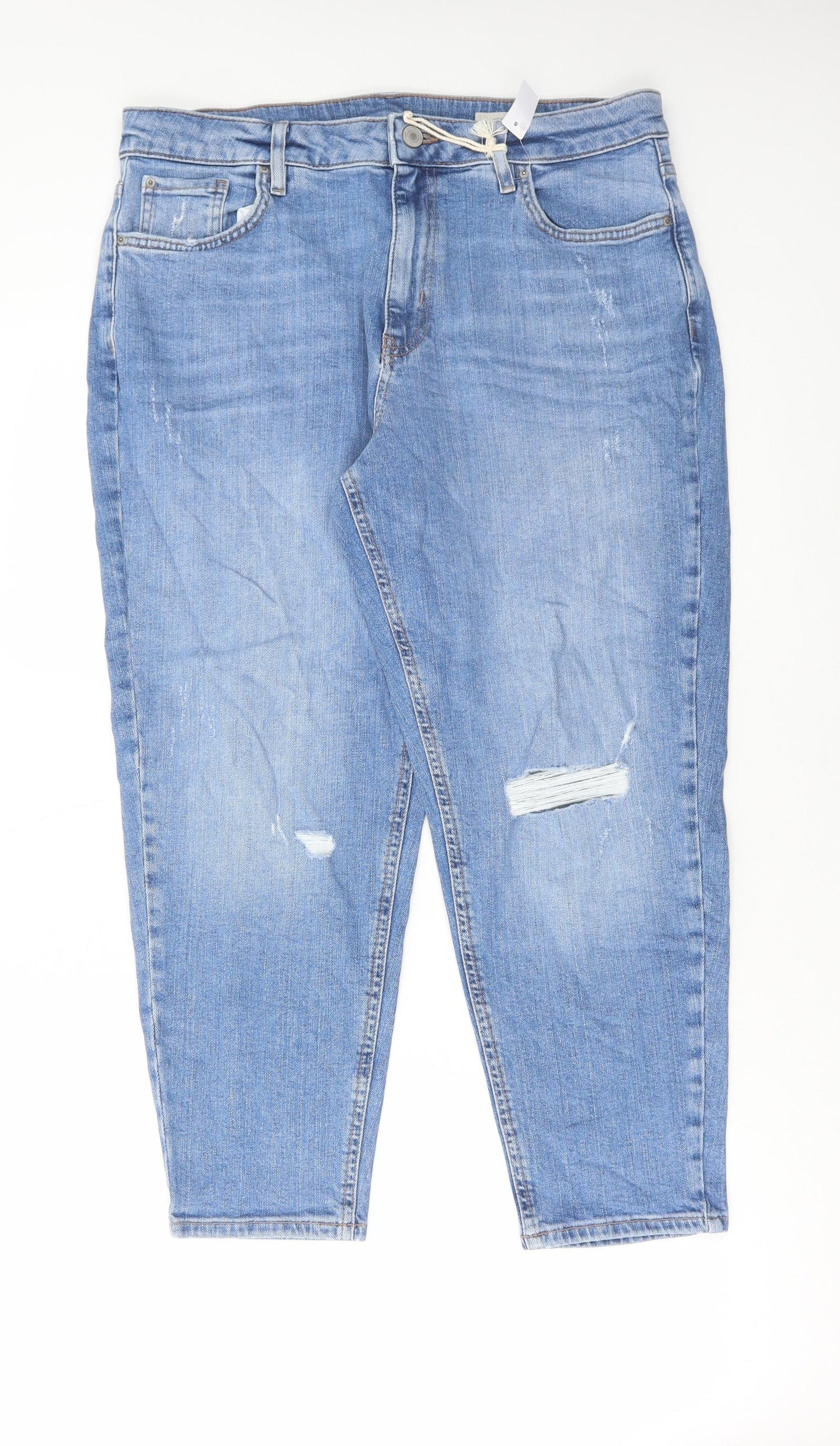 Marks and Spencer Womens Blue Cotton Mom Jeans Size 16 L25 in Regular Button