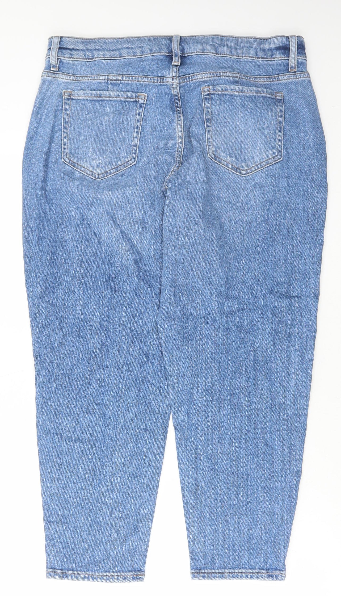 Marks and Spencer Womens Blue Cotton Mom Jeans Size 16 L25 in Regular Button