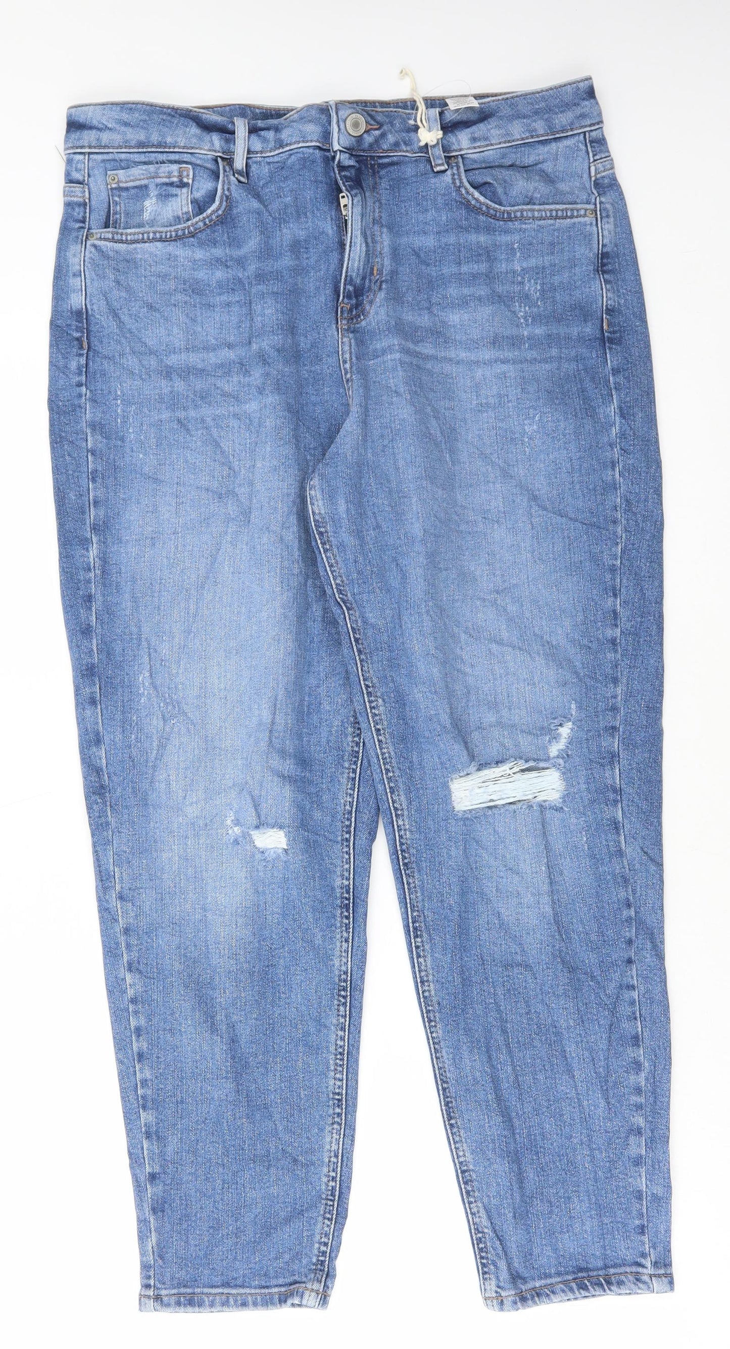 Marks and Spencer Womens Blue Cotton Mom Jeans Size 14 L27 in Regular Button
