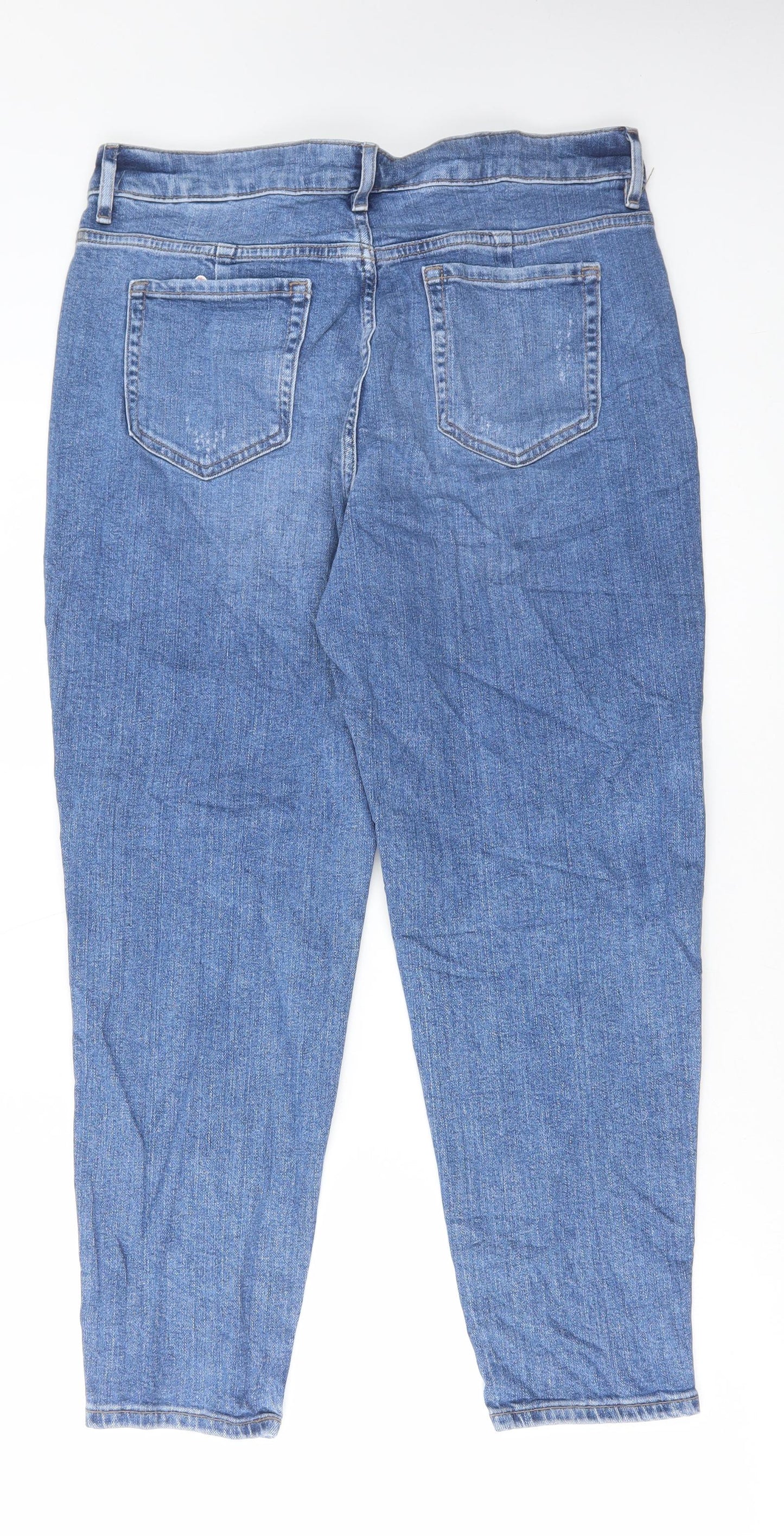 Marks and Spencer Womens Blue Cotton Mom Jeans Size 14 L27 in Regular Button