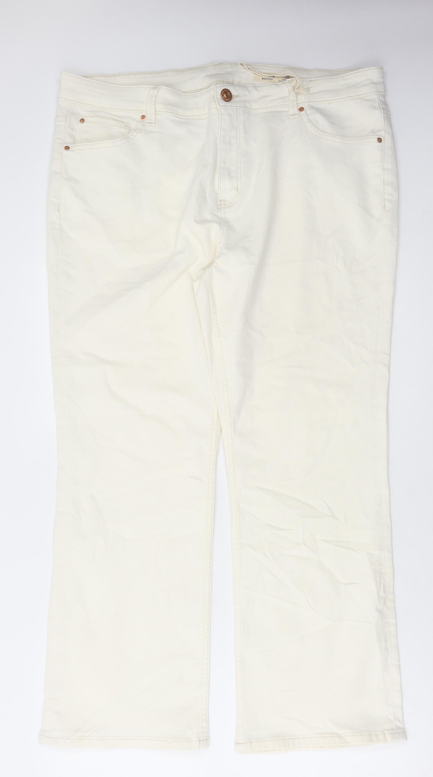 Marks and Spencer Womens White Cotton Bootcut Jeans Size 20 L28 in Regular Button