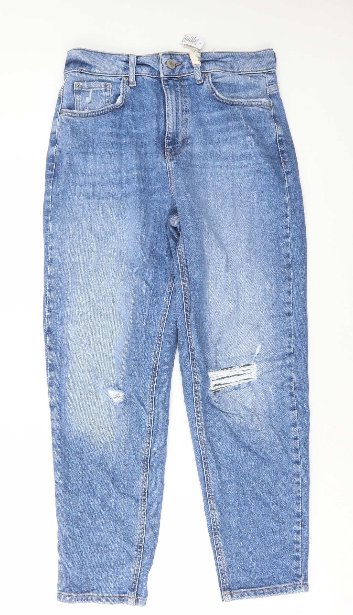 Marks and Spencer Womens Blue Cotton Mom Jeans Size 10 L26 in Regular Button