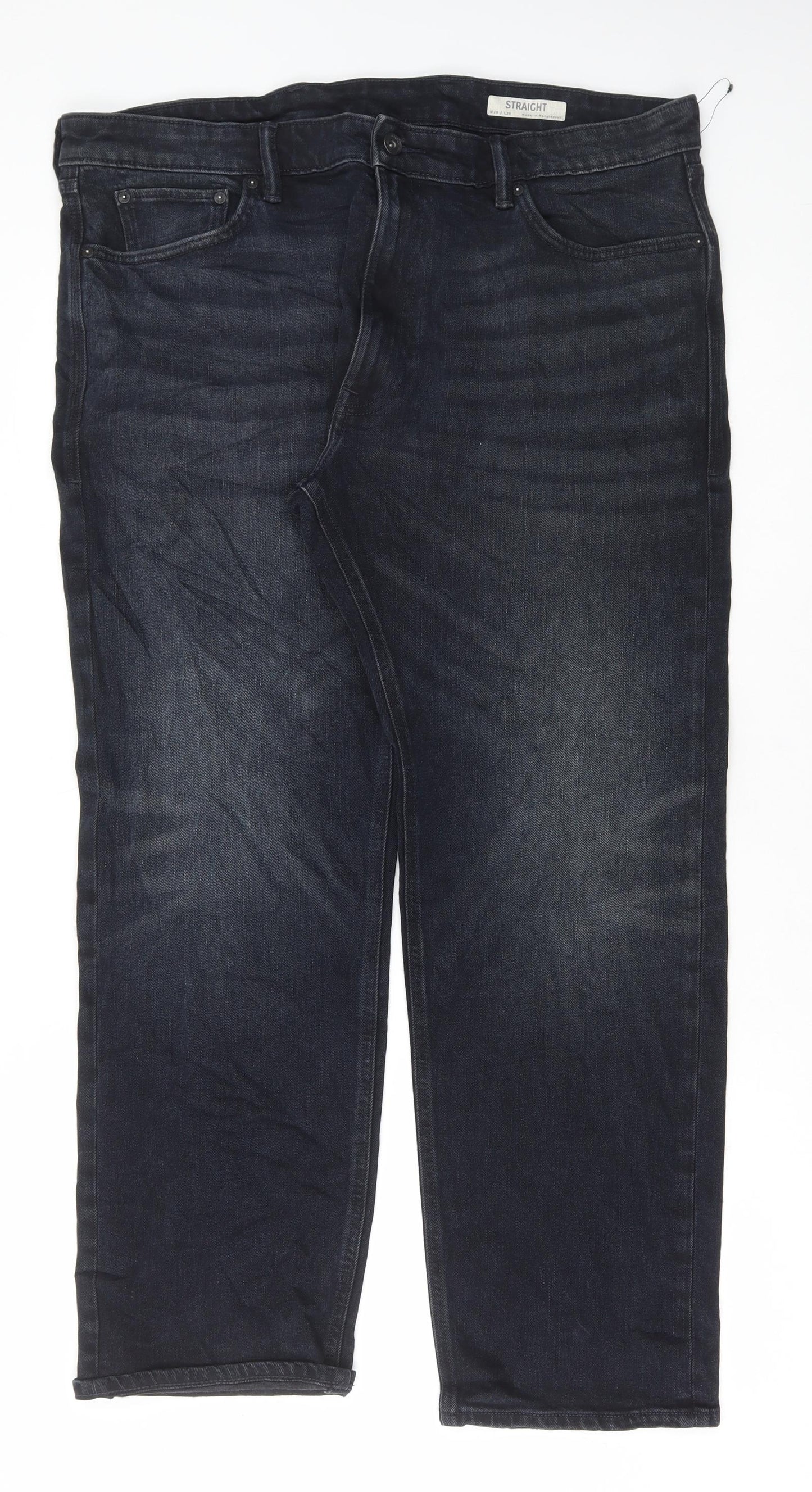 Marks and Spencer Mens Black Cotton Straight Jeans Size 38 in L29 in Regular Button
