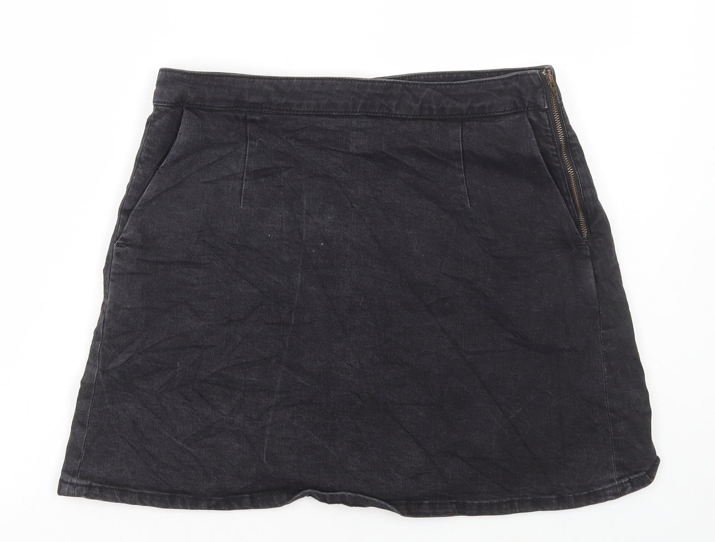 ASOS Womens Black Cotton Mini Skirt Size 12 Zip
