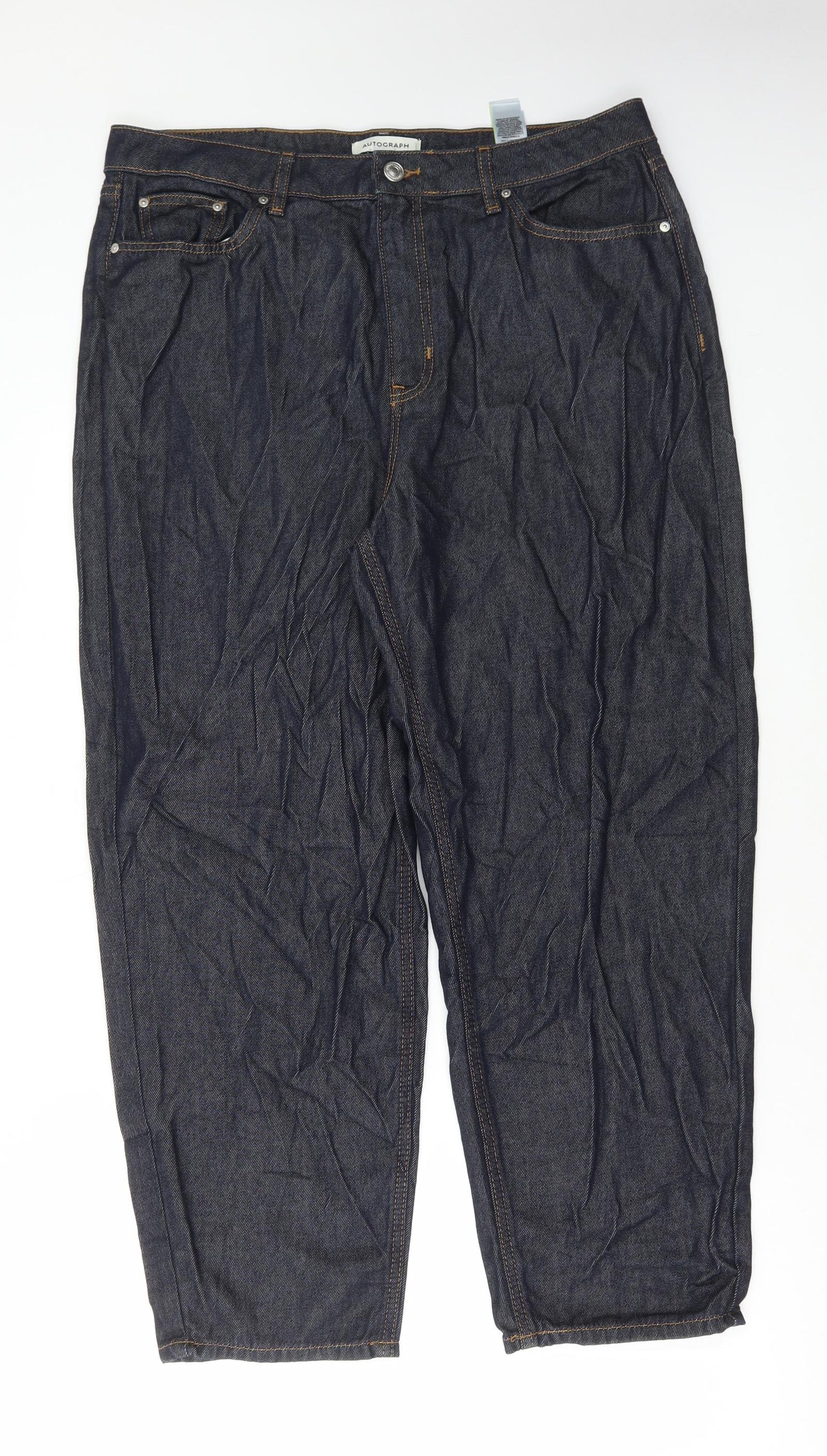 Marks and Spencer Womens Blue Cotton Straight Jeans Size 16 L28 in Regular Button