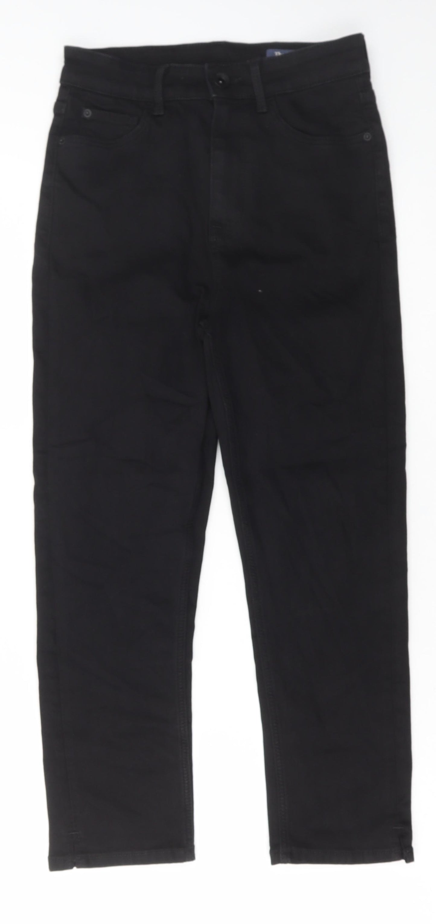 Marks and Spencer Womens Black Cotton Cropped Jeans Size 8 L23 in Regular Button