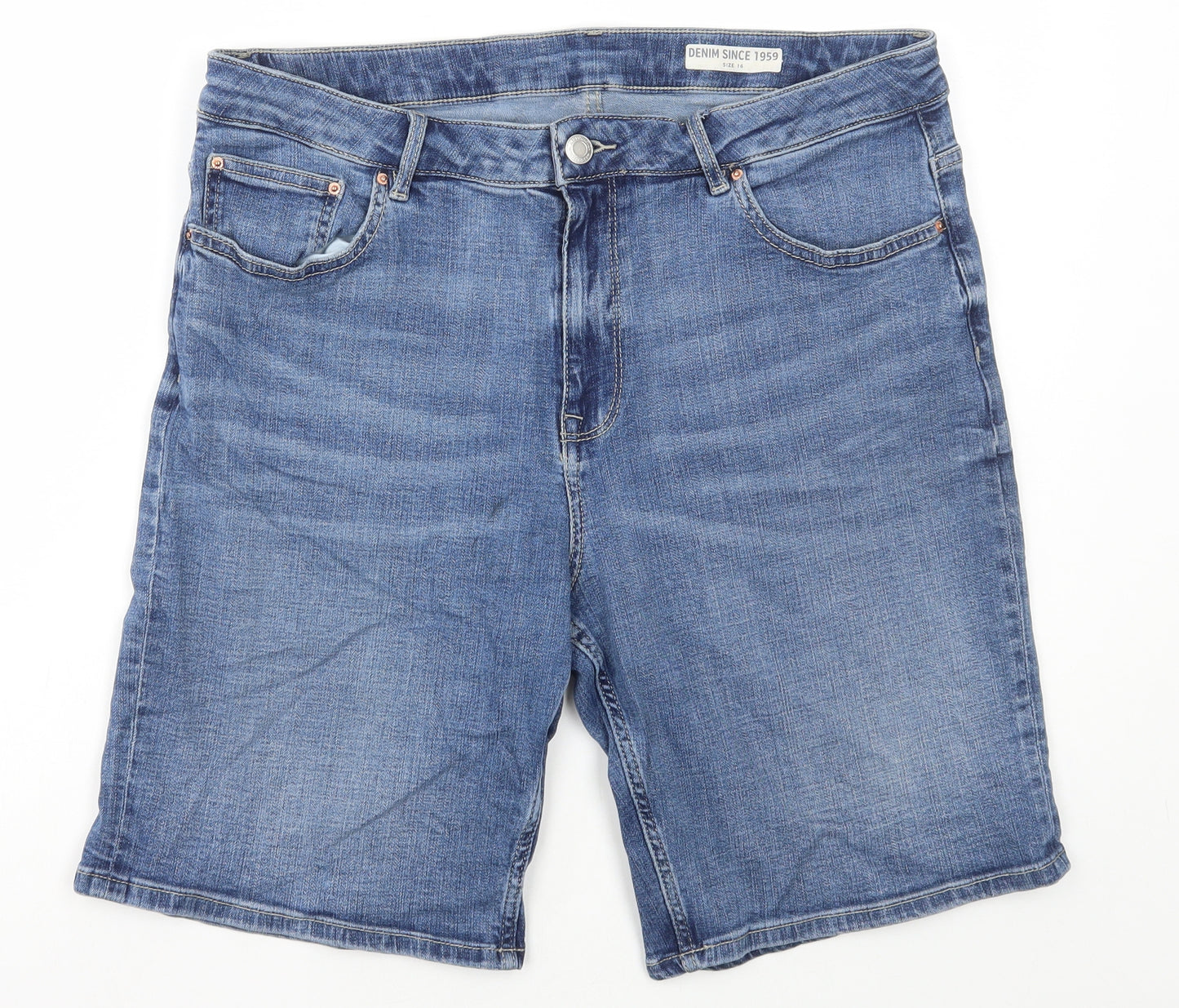 Marks and Spencer Womens Blue Cotton Bermuda Shorts Size 16 L10 in Regular Button