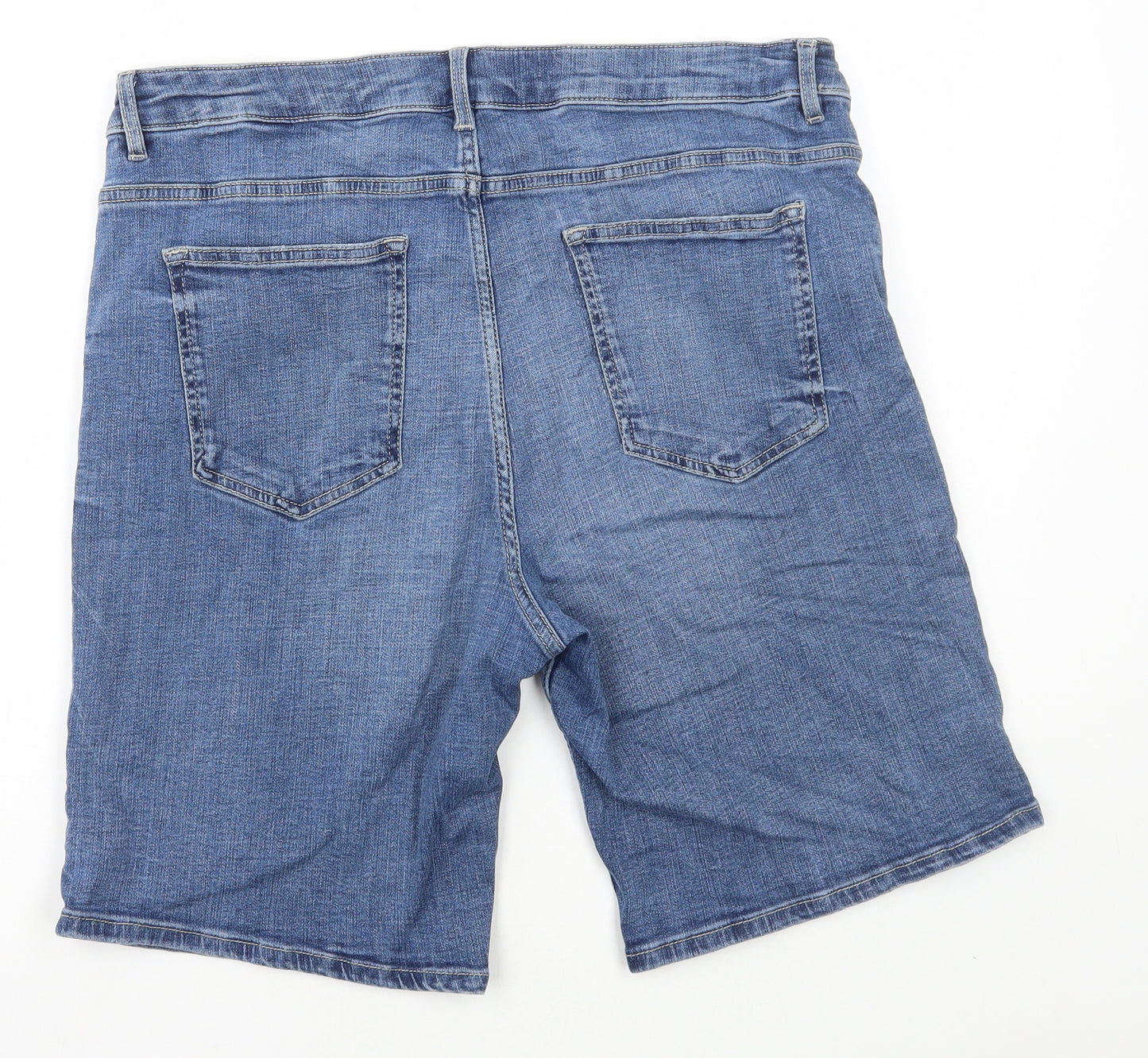 Marks and Spencer Womens Blue Cotton Bermuda Shorts Size 16 L10 in Regular Button