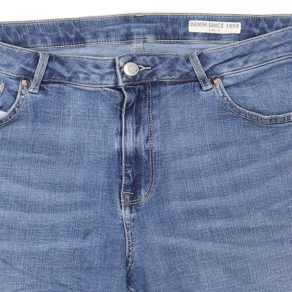 Marks and Spencer Womens Blue Cotton Bermuda Shorts Size 16 L10 in Regular Button