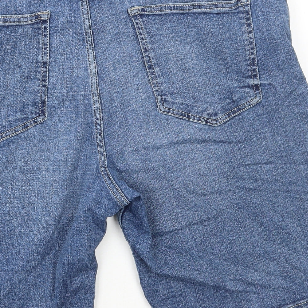 Marks and Spencer Womens Blue Cotton Bermuda Shorts Size 16 L10 in Regular Button