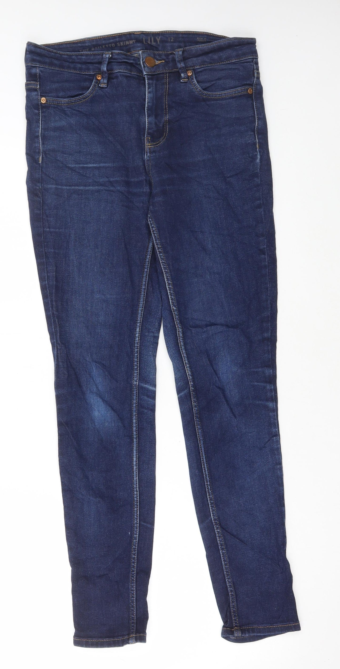Marks and Spencer Womens Blue Cotton Skinny Jeans Size 12 L29 in Regular Button