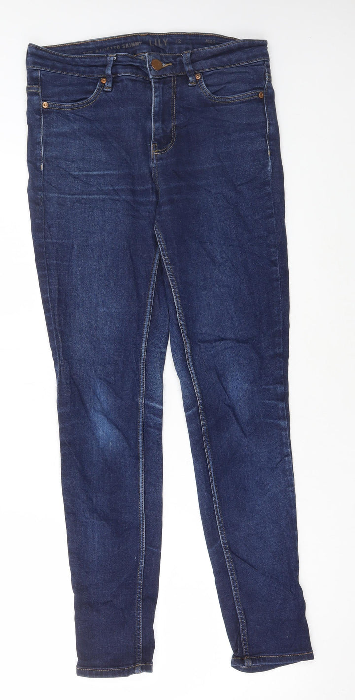 Marks and Spencer Womens Blue Cotton Skinny Jeans Size 12 L29 in Regular Button