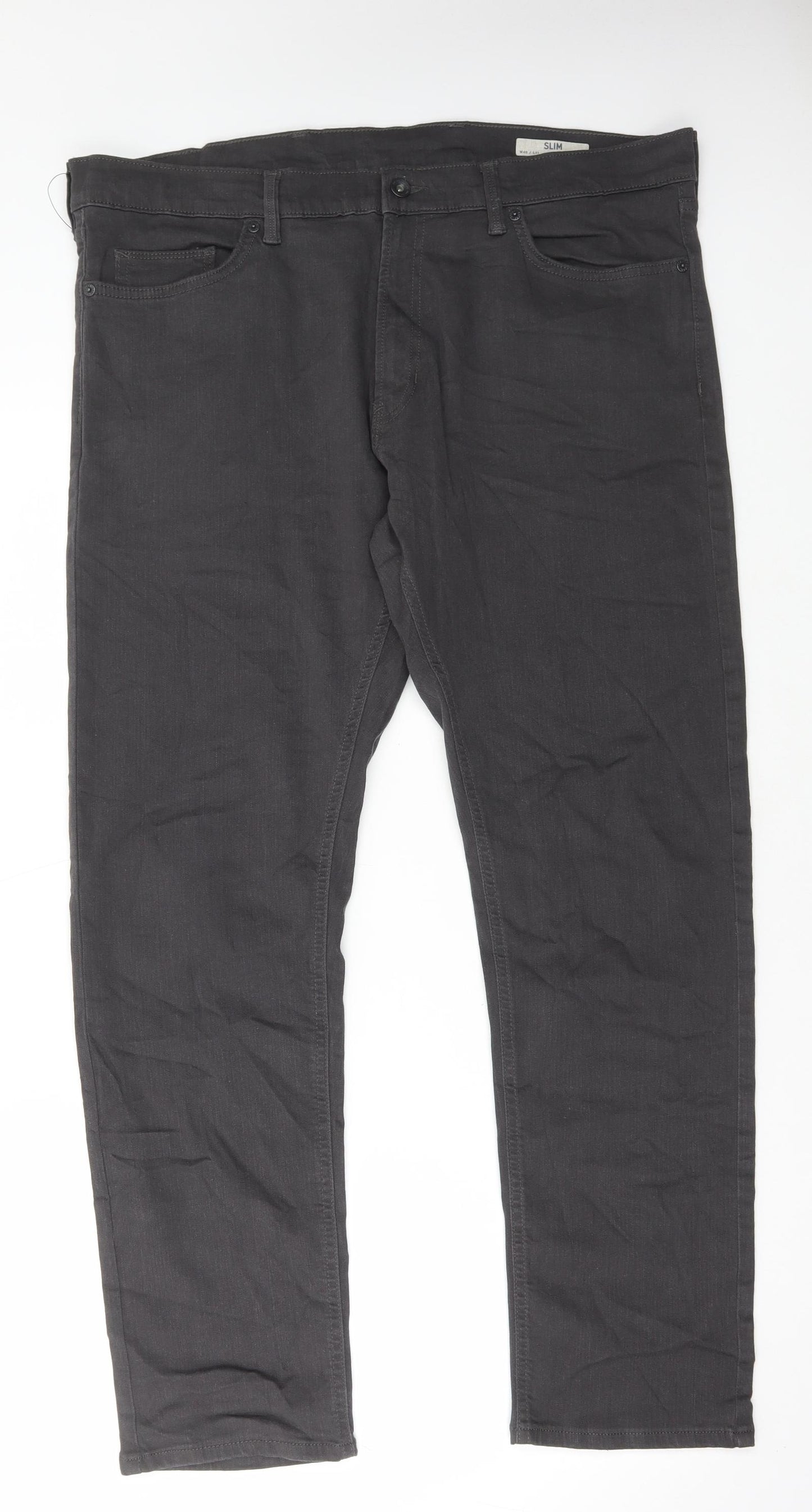 Marks and Spencer Mens Grey Cotton Straight Jeans Size 40 in L31 in Regular Button