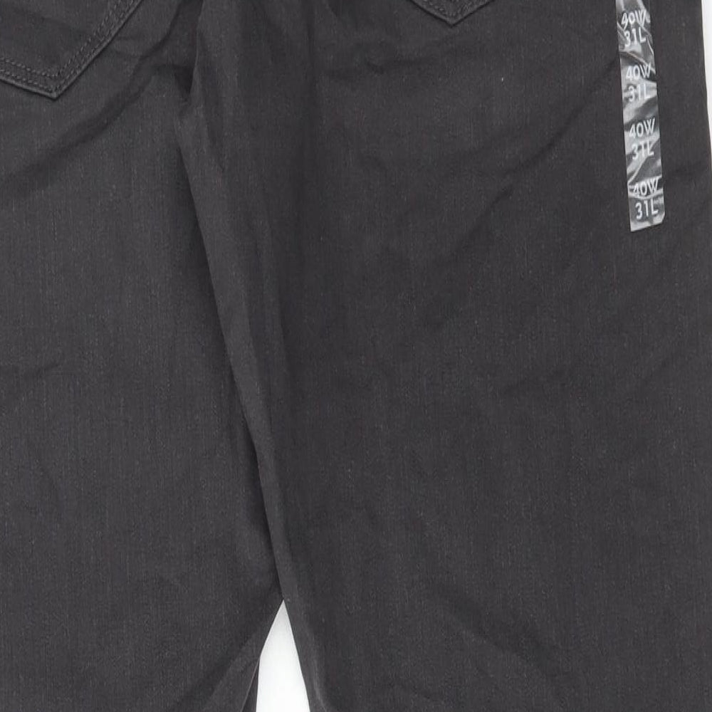 Marks and Spencer Mens Grey Cotton Straight Jeans Size 40 in L31 in Regular Button