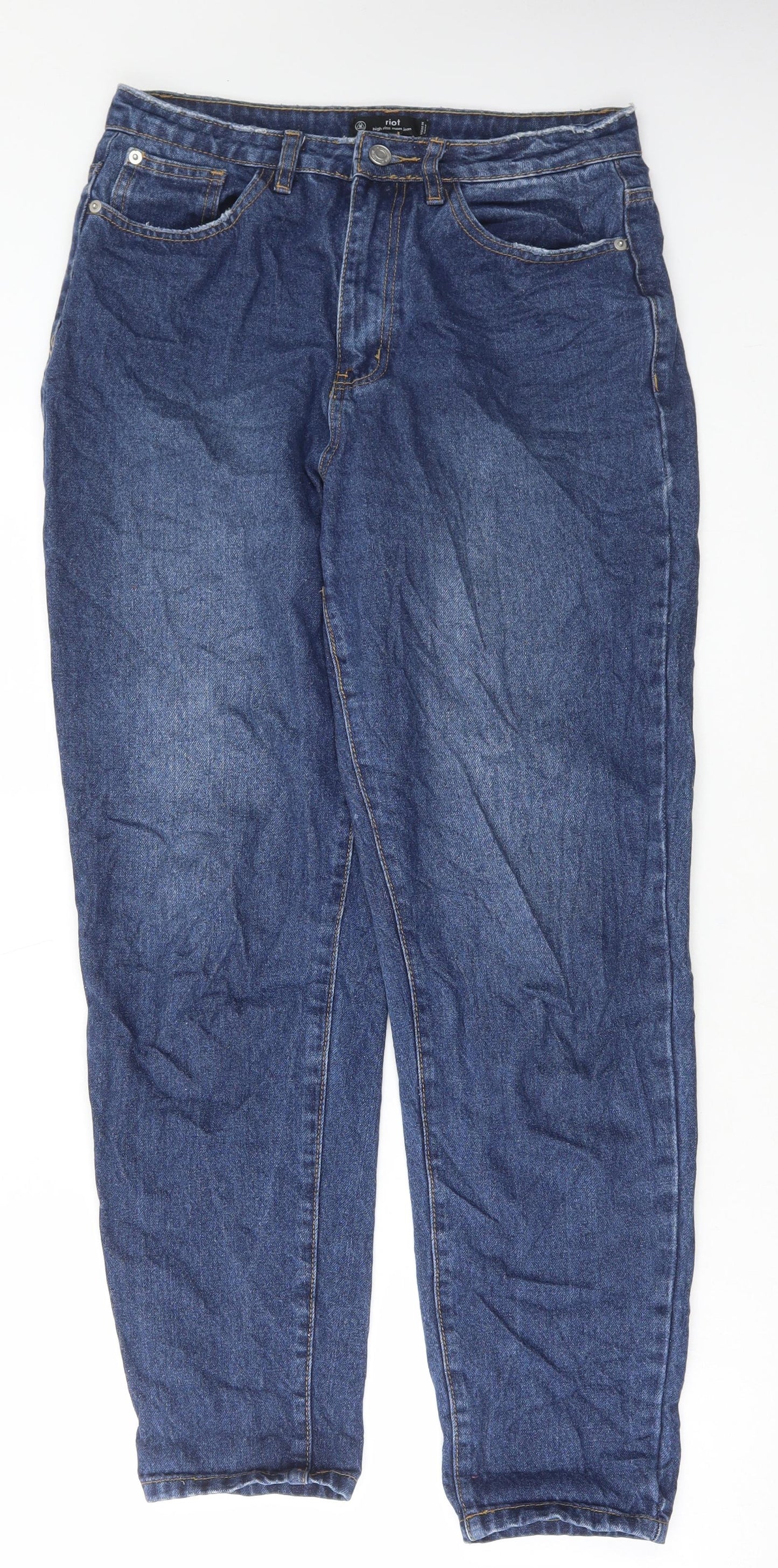 Missguided Womens Blue Cotton Mom Jeans Size 12 L29 in Regular Button