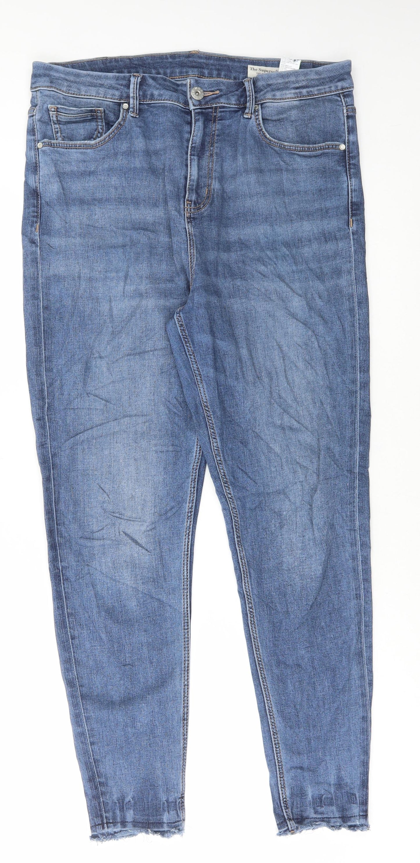 Marks and Spencer Womens Blue Cotton Skinny Jeans Size 14 L28 in Regular Button
