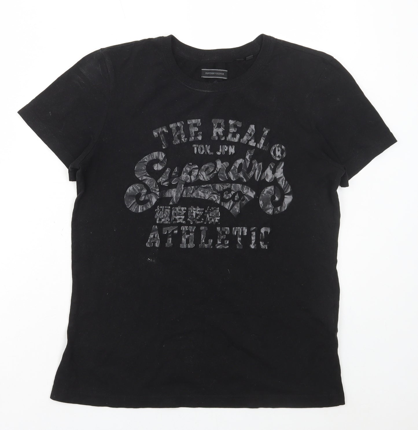 Superdry Womens Black Polyester Basic T-Shirt Size 8 Round Neck