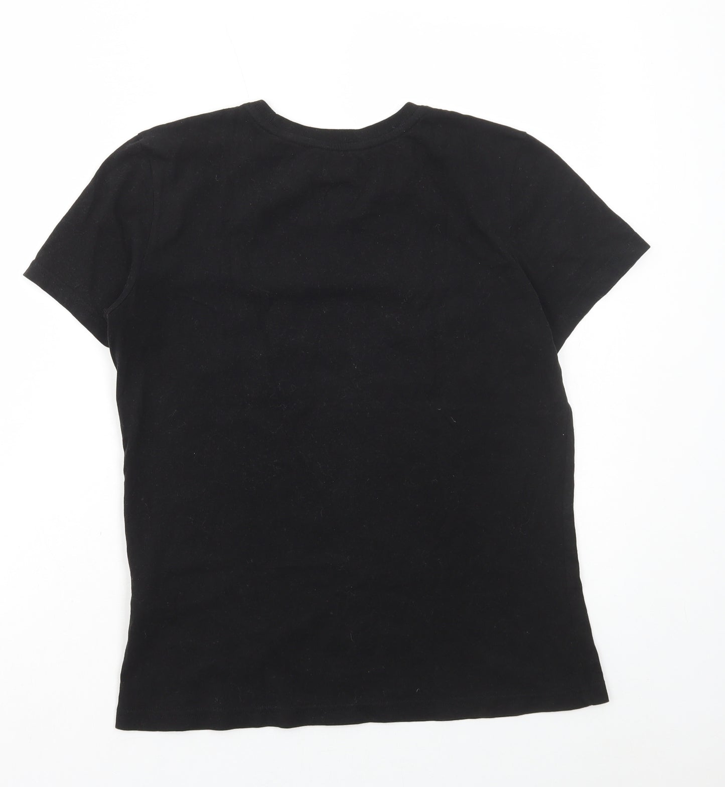Superdry Womens Black Polyester Basic T-Shirt Size 8 Round Neck