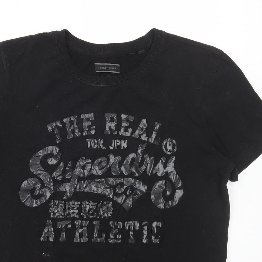 Superdry Womens Black Polyester Basic T-Shirt Size 8 Round Neck