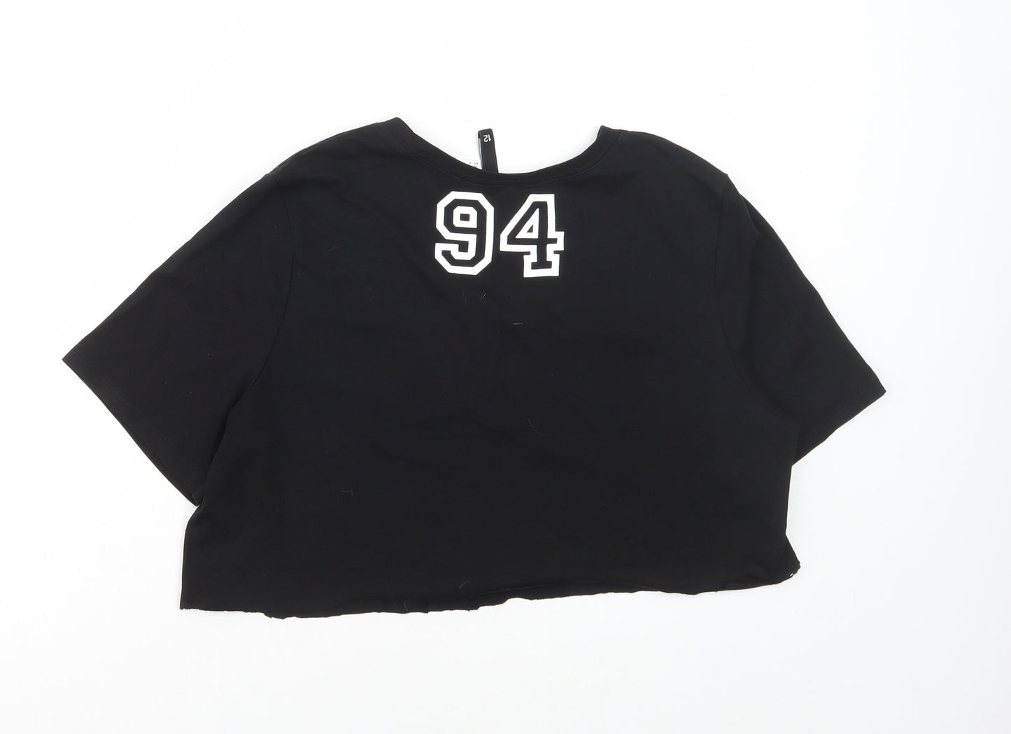 H&M Womens Black Polyester Cropped T-Shirt Size 10 Round Neck - Game On