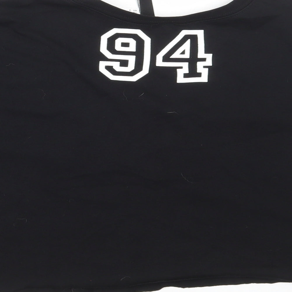 H&M Womens Black Polyester Cropped T-Shirt Size 10 Round Neck - Game On