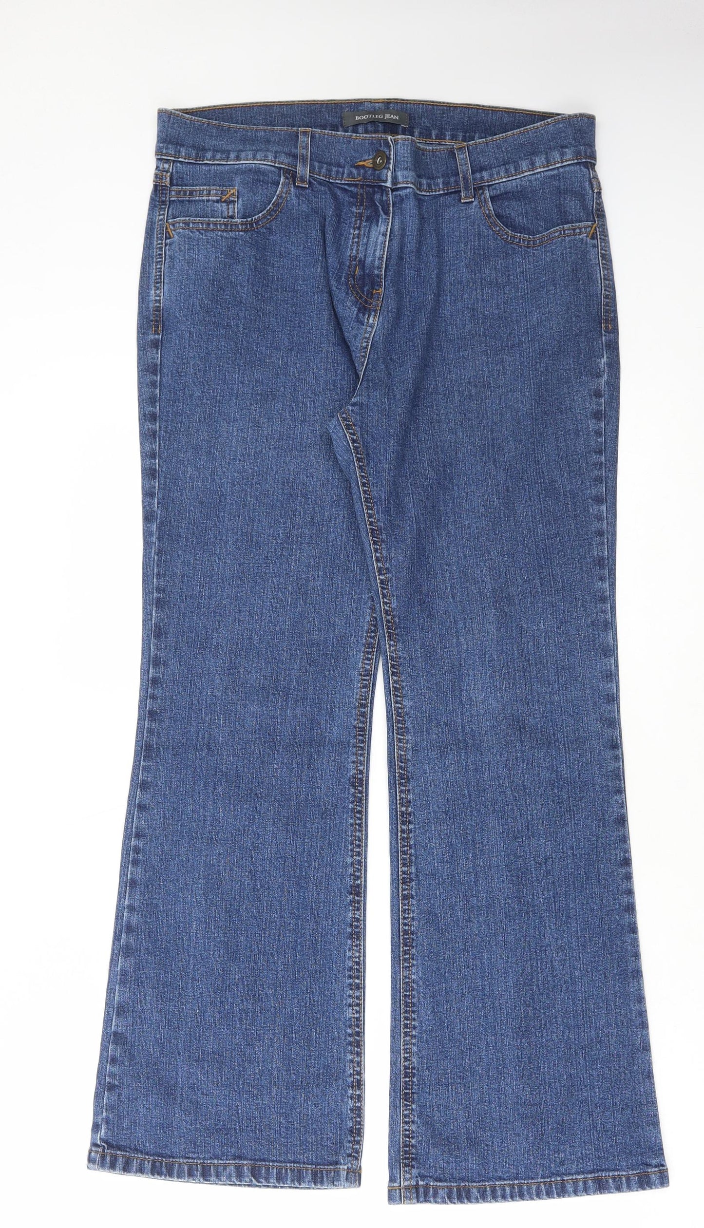 Marks and Spencer Womens Blue Cotton Bootcut Jeans Size 14 L28 in Regular Button