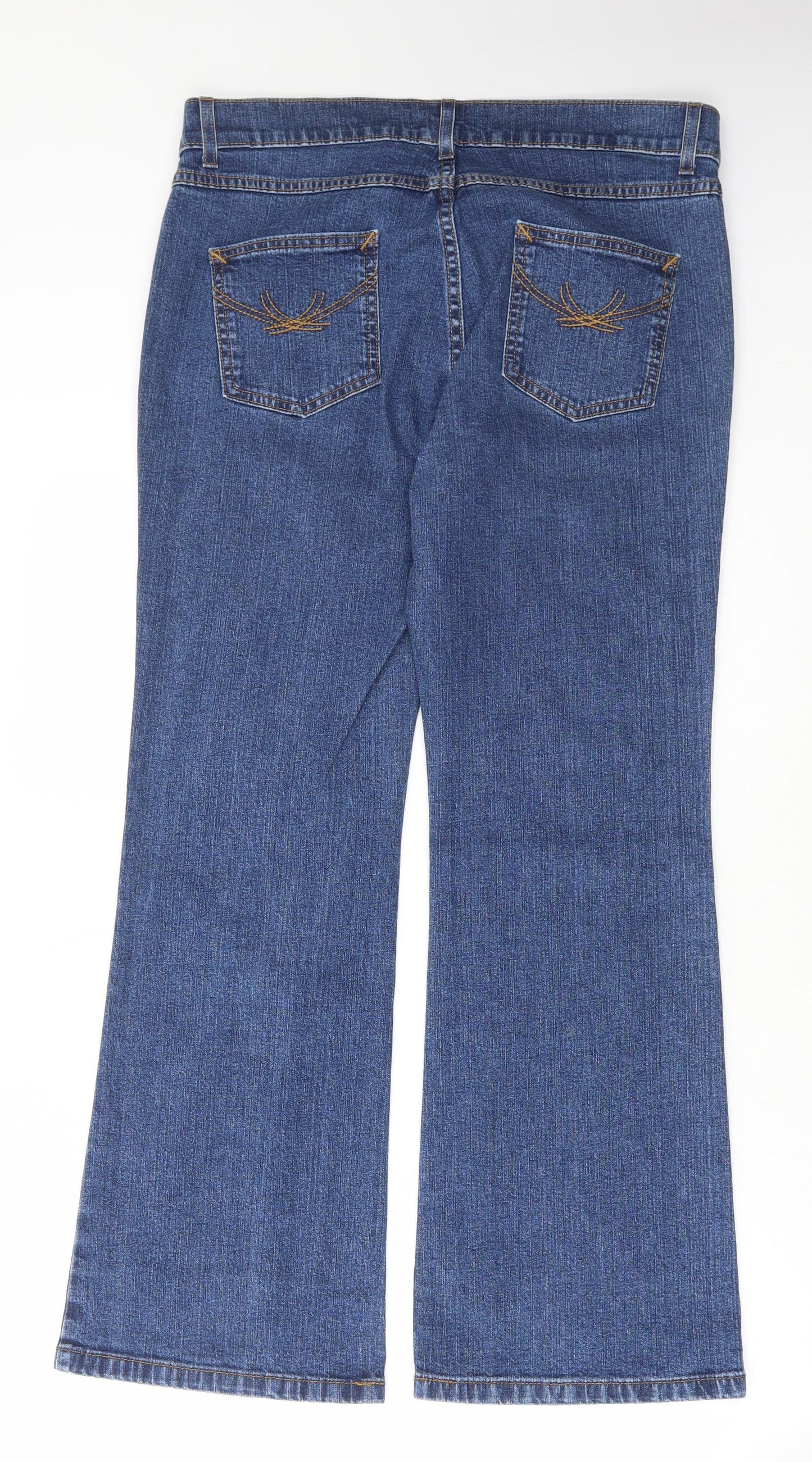 Marks and Spencer Womens Blue Cotton Bootcut Jeans Size 14 L28 in Regular Button