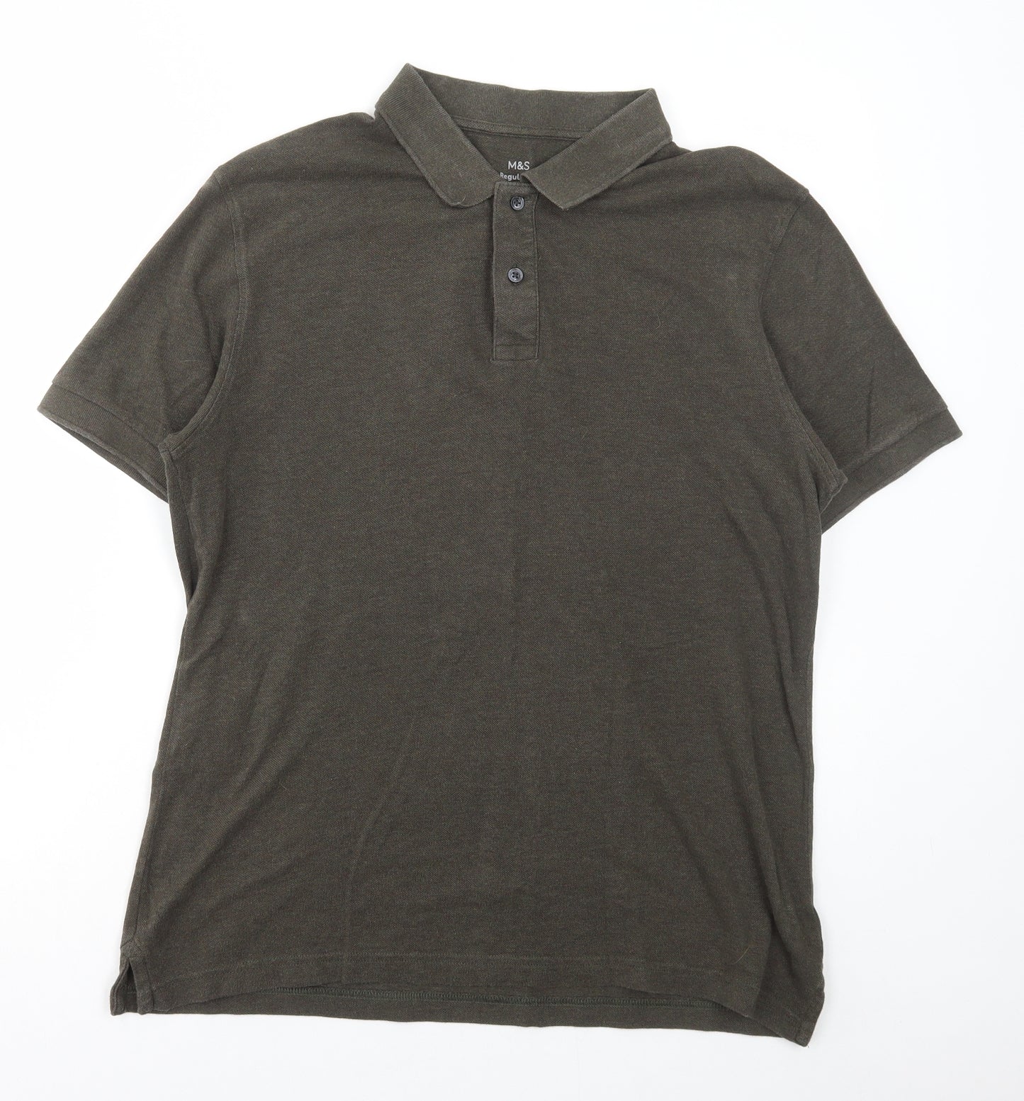 Marks and Spencer Mens Green Cotton Polo Size M Collared Button